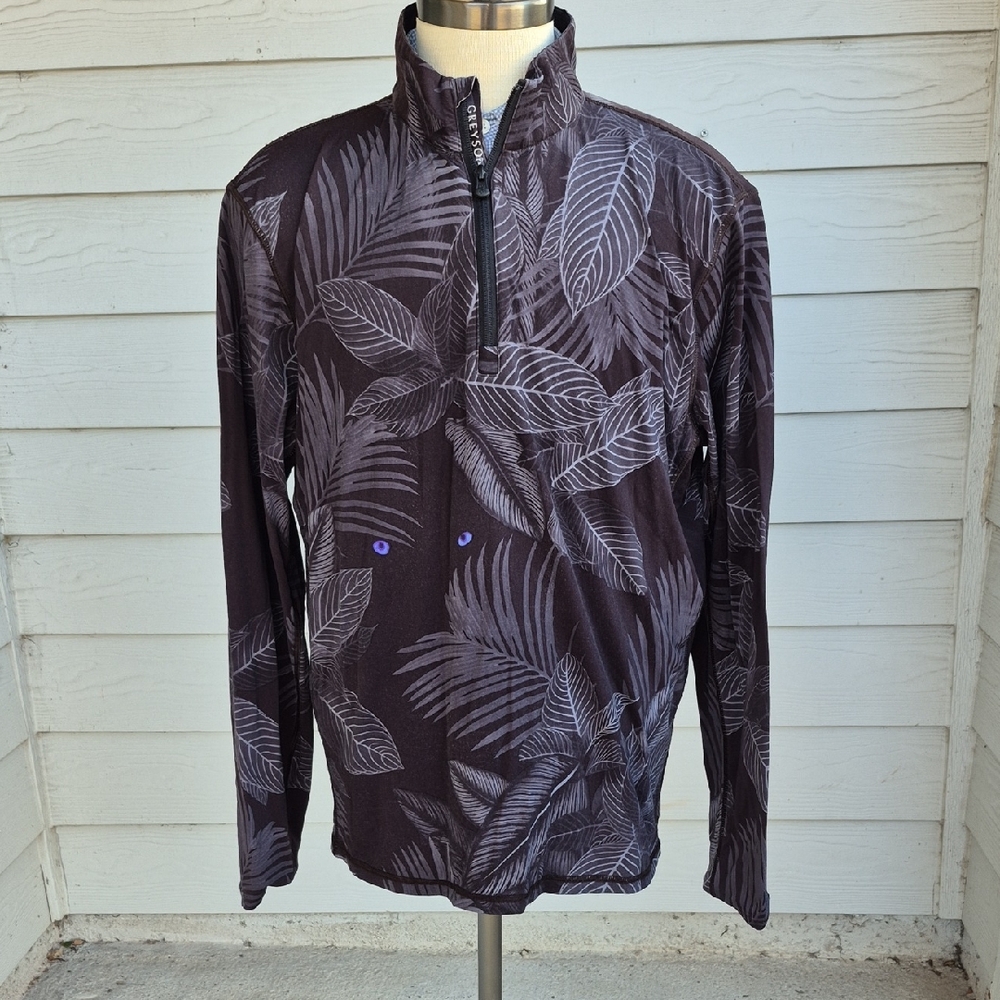 GREYSON Golf Black Grey Floral‎ Jungle Mens L Pullover Quarter Zip Light Jacket